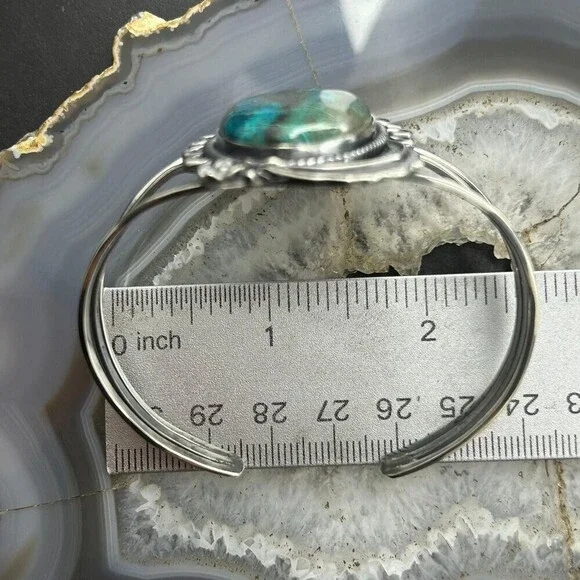 Sterling Silver Southwestern Style Large Oval Shattuckite Bracelet For Women #1
